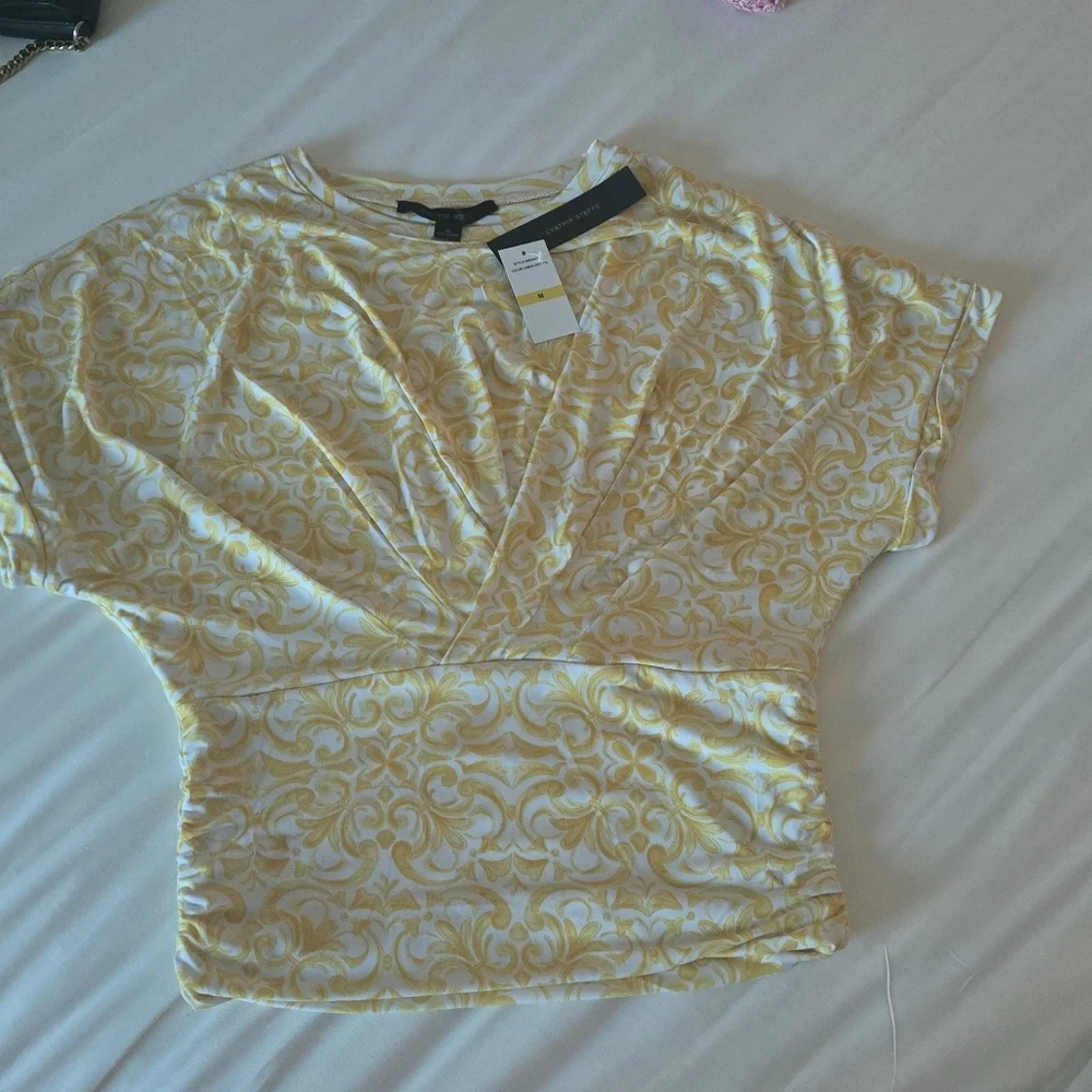 Cynthia Steffe Yellow and White Patterned Blouse - Picture 1 of 6